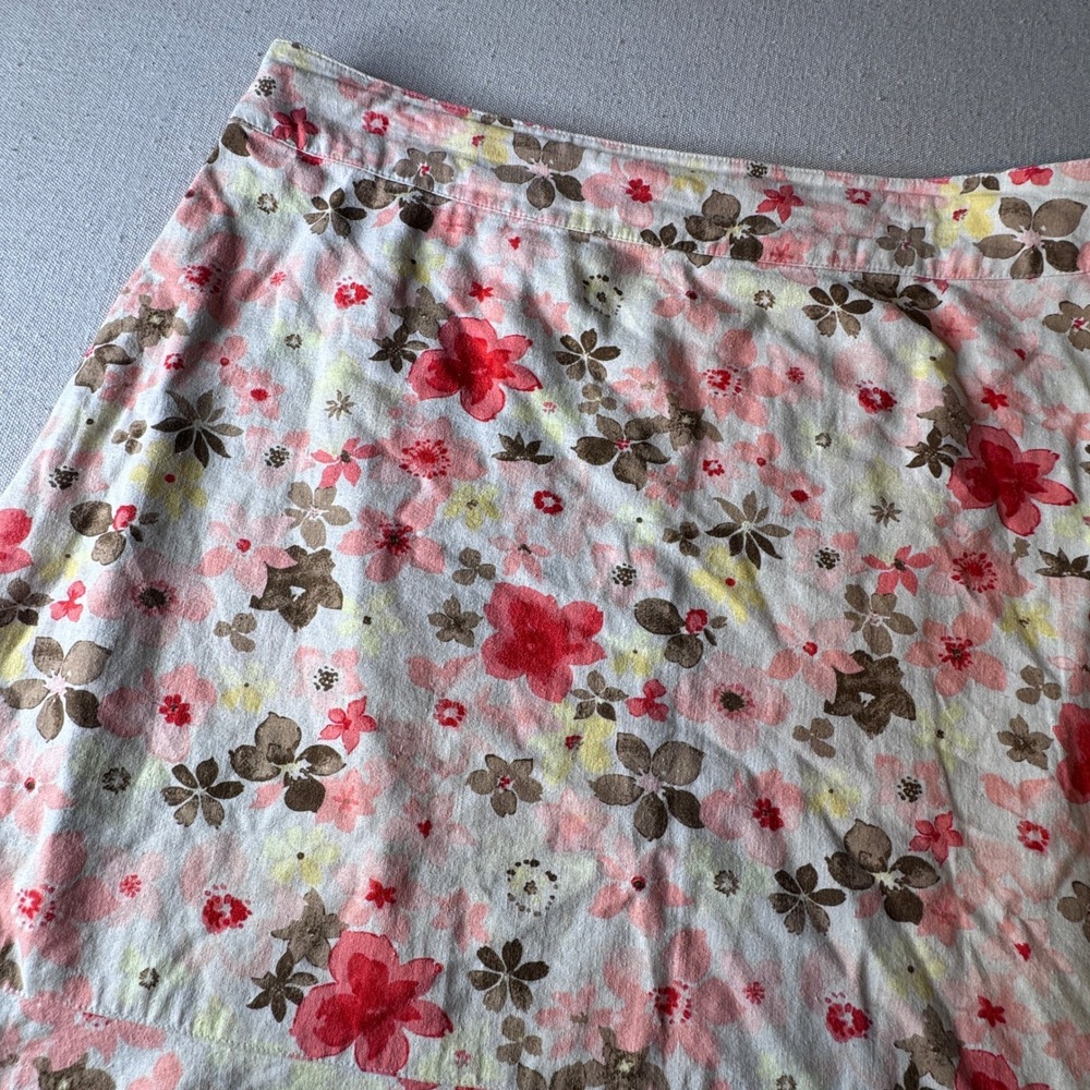 Christopher & Banks Floral Linen Blend A-Line Ruffle Hem Skirt Pink Red Size 16
